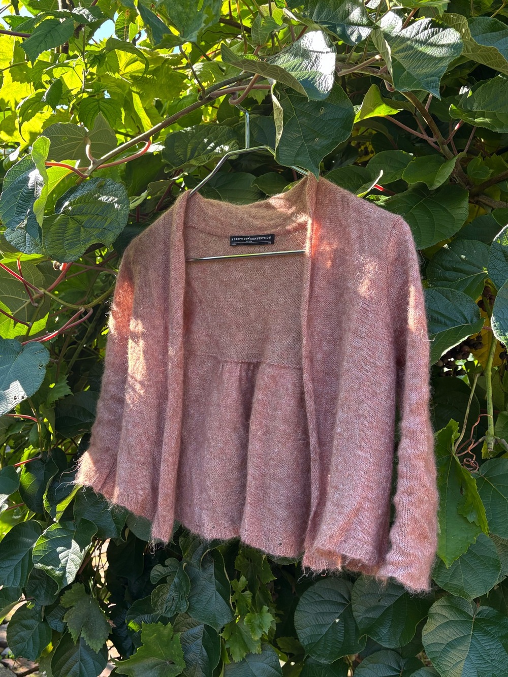 Peruvian Connection Alpaca Blend Cropped Dusty Rose Open-Front Cardigan